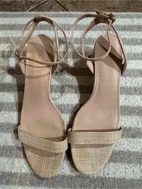 LOFT Beige Ankle-Strap Woven Sandals